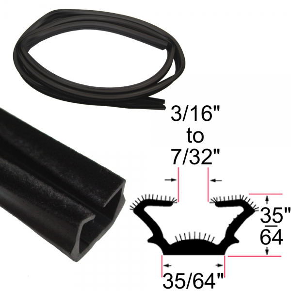 Rubber The Right Way - Glass Run Channel - Flexible - 8' Strip - 35/64" Tall 35/64" Wide