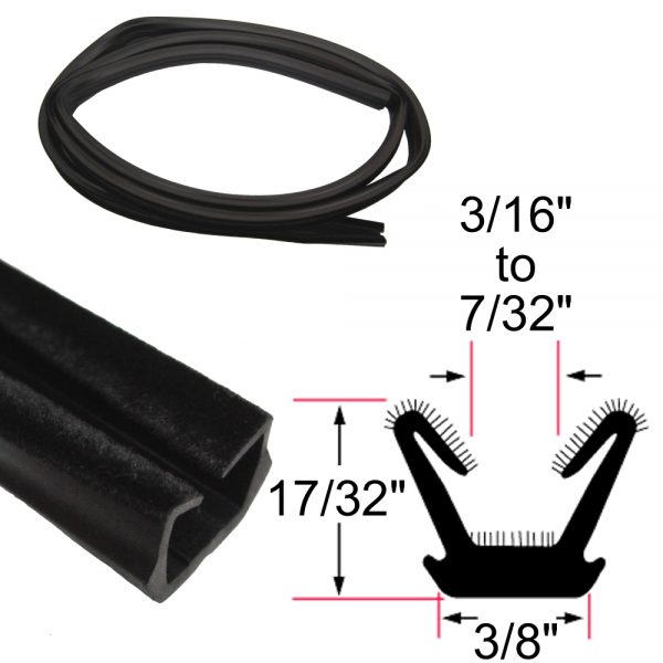 Rubber The Right Way - Glass Run Channel - Flexible - 8' Strip - 17/32" Tall 3/8" Wide