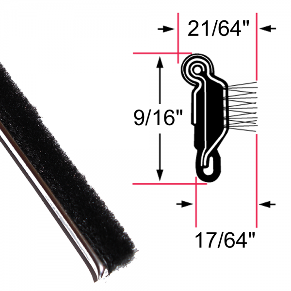 Rubber The Right Way - Beltline Weatherstrip - Also Called Window Sweeps, Felts or Fuzzies - Flexible - Inner or Outer - 9/16" Tall 21/64" Wide - Stainless Bead