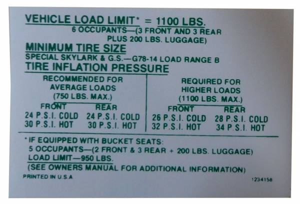 Rubber The Right Way - Tire Pressure Decal