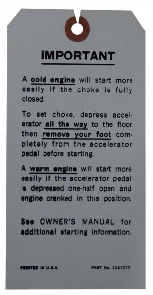 Rubber The Right Way - Tag - Engine Starting Instructions