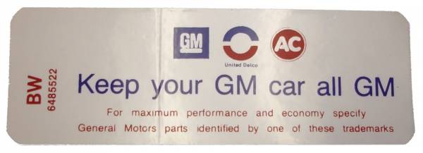 Rubber The Right Way - Air Cleaner Decal - "Keep your GM car all GM" - Riviera With 455-4V