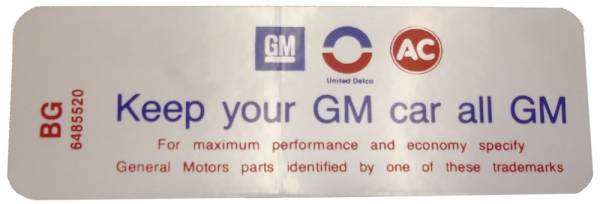 Rubber The Right Way - Air Cleaner Decal - "Keep your GM car all GM" - 350-4V With Heavy Duty Filter