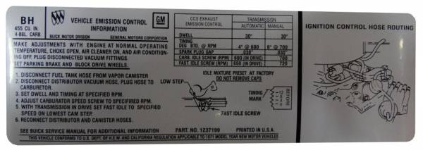 Rubber The Right Way - Manual & Automatic Transmission Emission Decal - 455-4V (Non-Stage I)