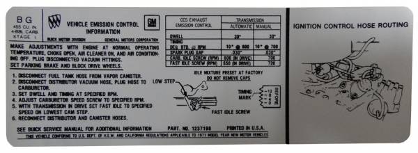 Rubber The Right Way - Manual & Automatic Transmission Emission Decal - 455-4V Stage I