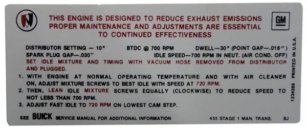 Rubber The Right Way - Manual Transmission Emission Decal - 455-4V Stage I