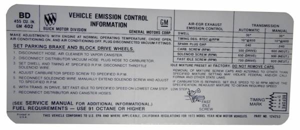 Rubber The Right Way - Manual & Automatic Transmission Emission Decal - 455-4V Stage I