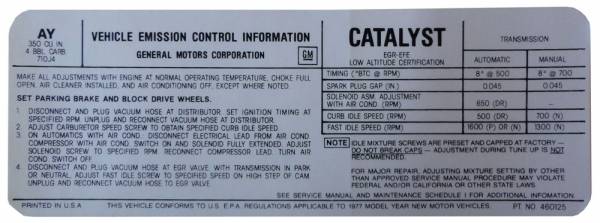 Rubber The Right Way - Automatic & Manual Transmission Emission Decal - 350-4V