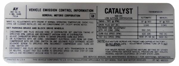 Rubber The Right Way - Manual & Automatic Transmission Emission Decal - 350-4V