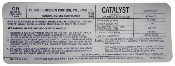 Rubber The Right Way - Automatic Transmission Emission Decal - 350-4V HI-ALT