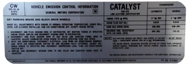 Rubber The Right Way - Automatic & Manual Transmission Emission Decal - 305-2V