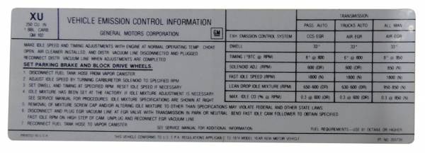 Rubber The Right Way - Manual & Automatic Transmission Emission Decal - 250-1V