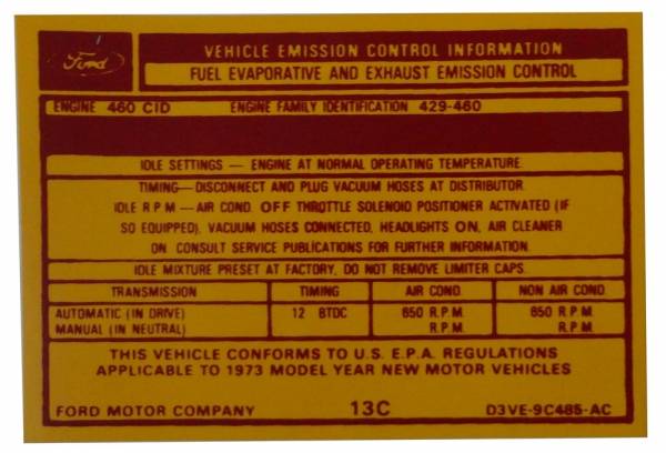 Rubber The Right Way - 460 Automatic Transmission Emission Decal