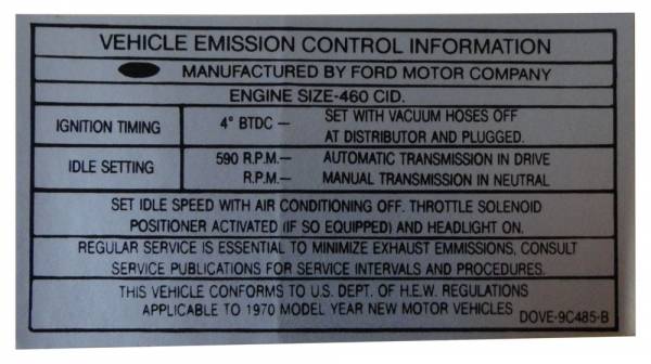 Rubber The Right Way - 460 Automatic Transmission Emission Decal