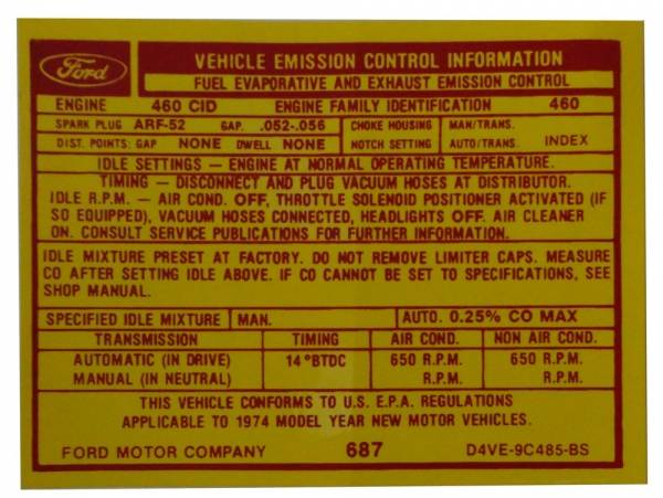 Rubber The Right Way - 460 Automatic Transmission Emission Decal