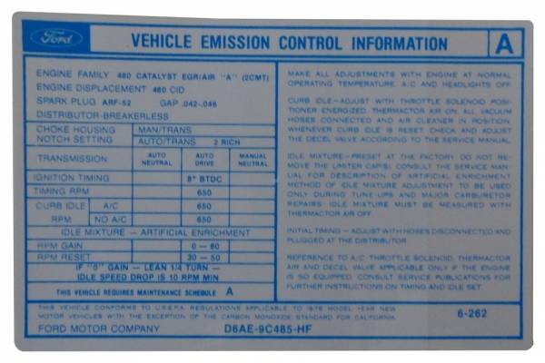 Rubber The Right Way - 460 Automatic Transmission Emission Decal