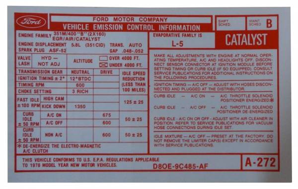 Rubber The Right Way - 351 Automatic Transmission Emission Decal