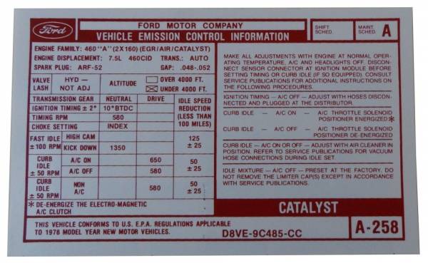 Rubber The Right Way - 460 Automatic Transmission Emission Decal