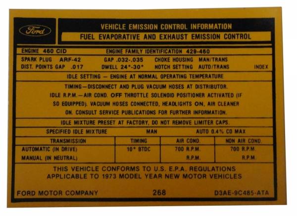 Rubber The Right Way - 460 Automatic Transmission Emission Decal