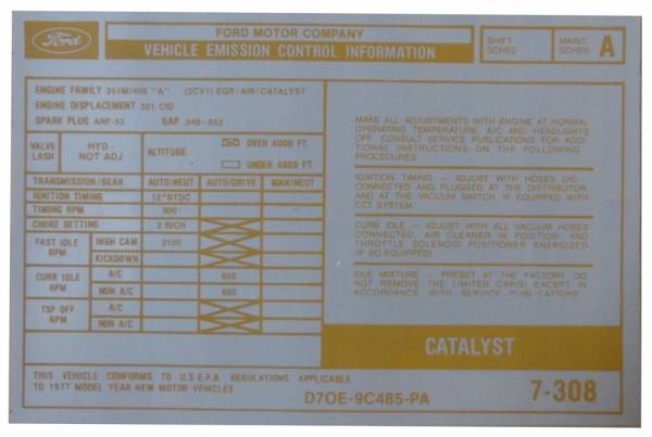 Rubber The Right Way - 351 Automatic Transmission Emission Decal