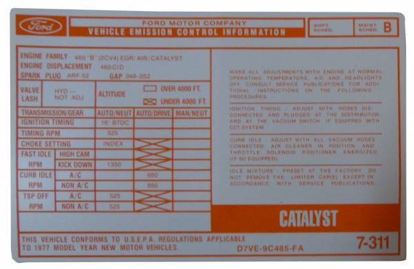 Rubber The Right Way - 460 Automatic Transmission Emission Decal