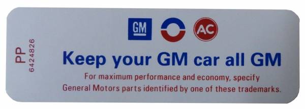 Rubber The Right Way - "Keep Your GM Car All GM" Air Cleaner Decal