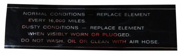 Rubber The Right Way - Air Cleaner Service Instructions Decal
