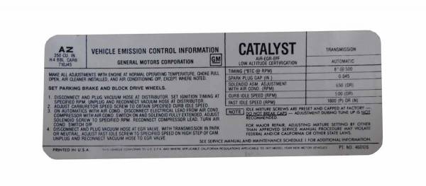 Rubber The Right Way - Emission Decal - 350-4V (California Car)