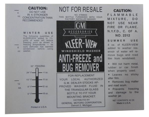 Rubber The Right Way - "GM" Windshield Washer Bottle Label