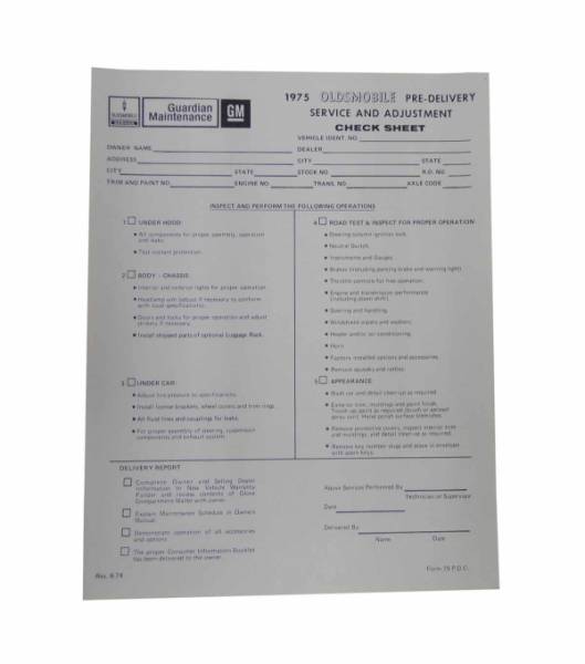 Rubber The Right Way - New Vehicle Pre-Delivery Sheet