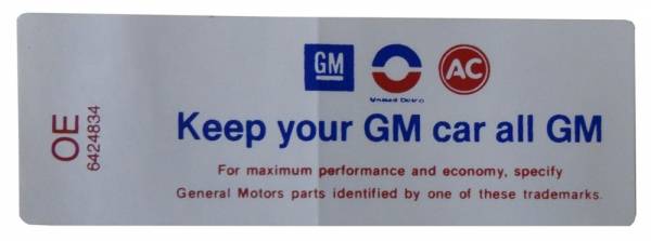 Rubber The Right Way - "Keep Your GM Car All GM" Air Cleaner Decal