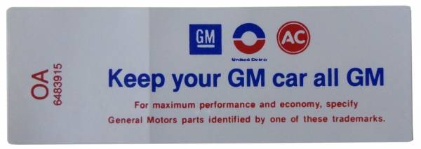 Rubber The Right Way - "Keep Your GM Car All GM" Air Cleaner Decal