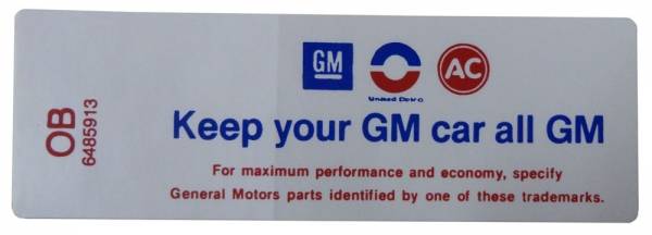 Rubber The Right Way - "Keep Your GM Car All GM" Air Cleaner Decal