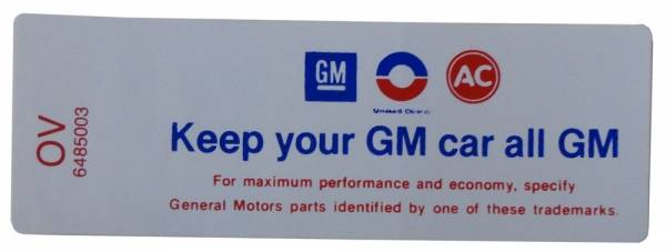 Rubber The Right Way - "Keep Your GM Car All GM" Air Cleaner Decal