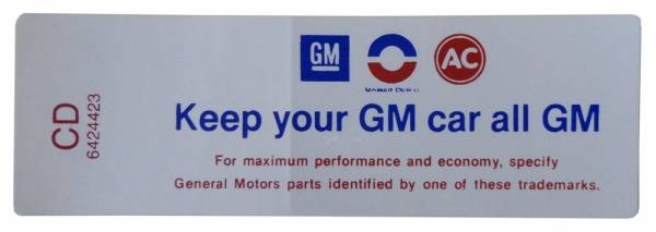 Rubber The Right Way - "Keep Your GM Car All GM" Air Cleaner Decal