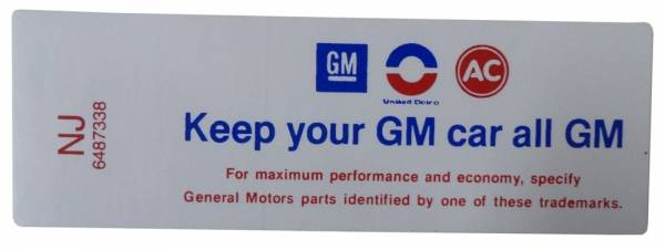 Rubber The Right Way - "Keep Your GM Car All GM" Air Cleaner Decal