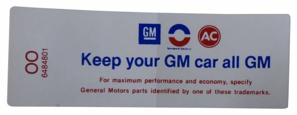 Rubber The Right Way - "Keep Your GM Car All GM" Air Cleaner Decal