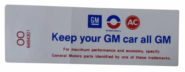 Rubber The Right Way - "Keep Your GM Car All GM" Air Cleaner Decal