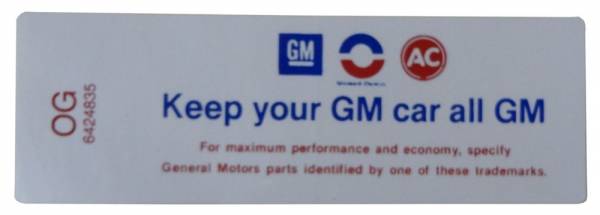 Rubber The Right Way - "Keep Your GM Car All GM" Air Cleaner Decal