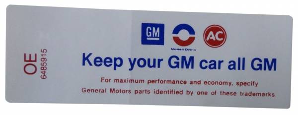 Rubber The Right Way - "Keep Your GM Car All GM" Air Cleaner Decal