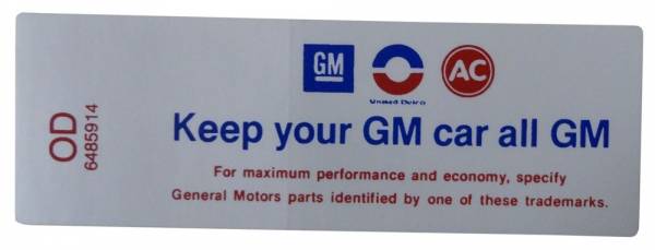 Rubber The Right Way - "Keep Your GM Car All GM" Air Cleaner Decal