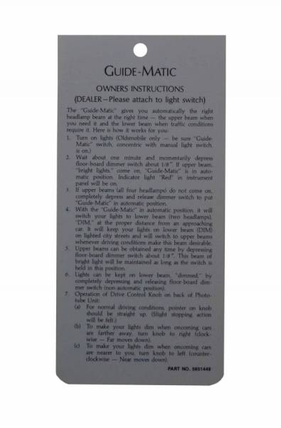 Rubber The Right Way - Headlight Guide-Matic Instructions Tag