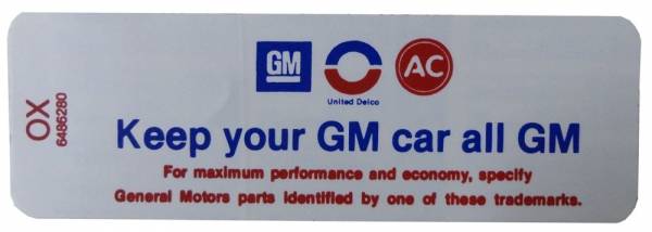 Rubber The Right Way - "Keep Your GM Car All GM" Air Cleaner Decal