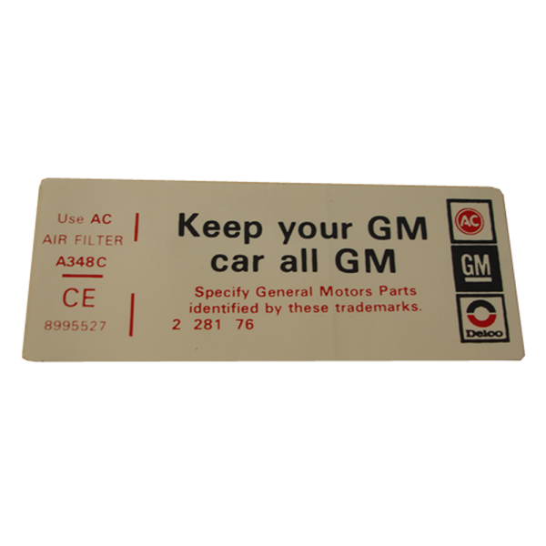 Rubber The Right Way - Air Cleaner Decal - "All GM"