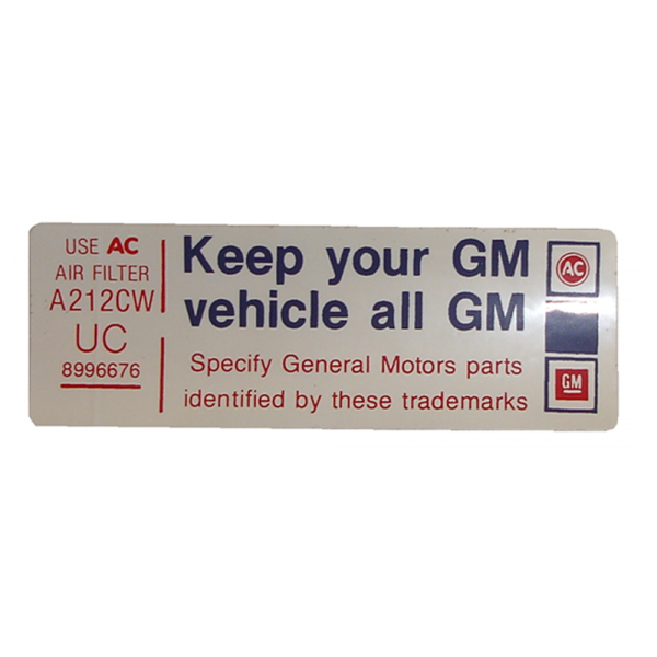 Rubber The Right Way - Air Cleaner Decal - "All GM"