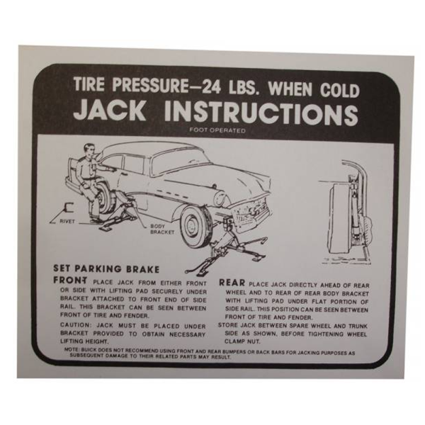 Rubber The Right Way - Jack Instructions / Tire Pressure Decal