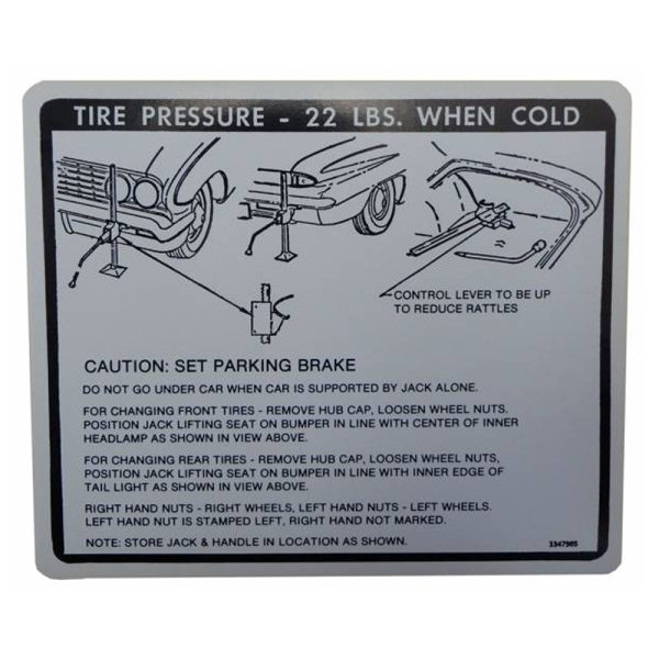 Rubber The Right Way - Jack Instructions / Tire Pressure Decal