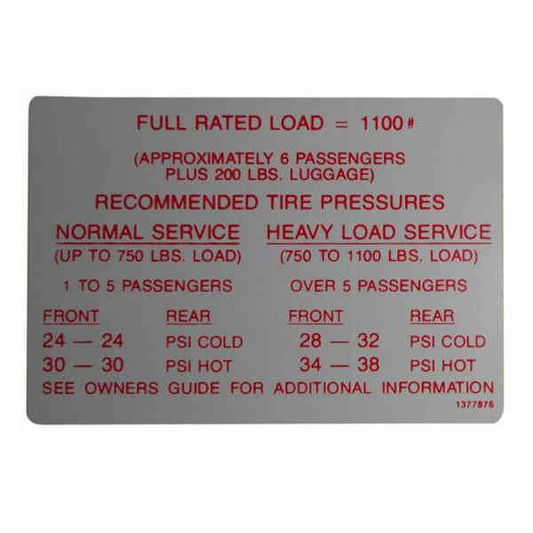 Tire Pressure Decal