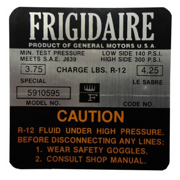 Frigidaire AC Compressor Decal