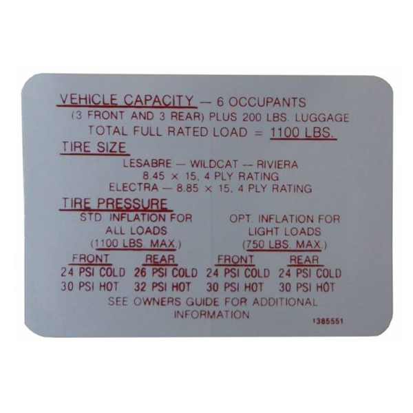 Tire Pressure Decal